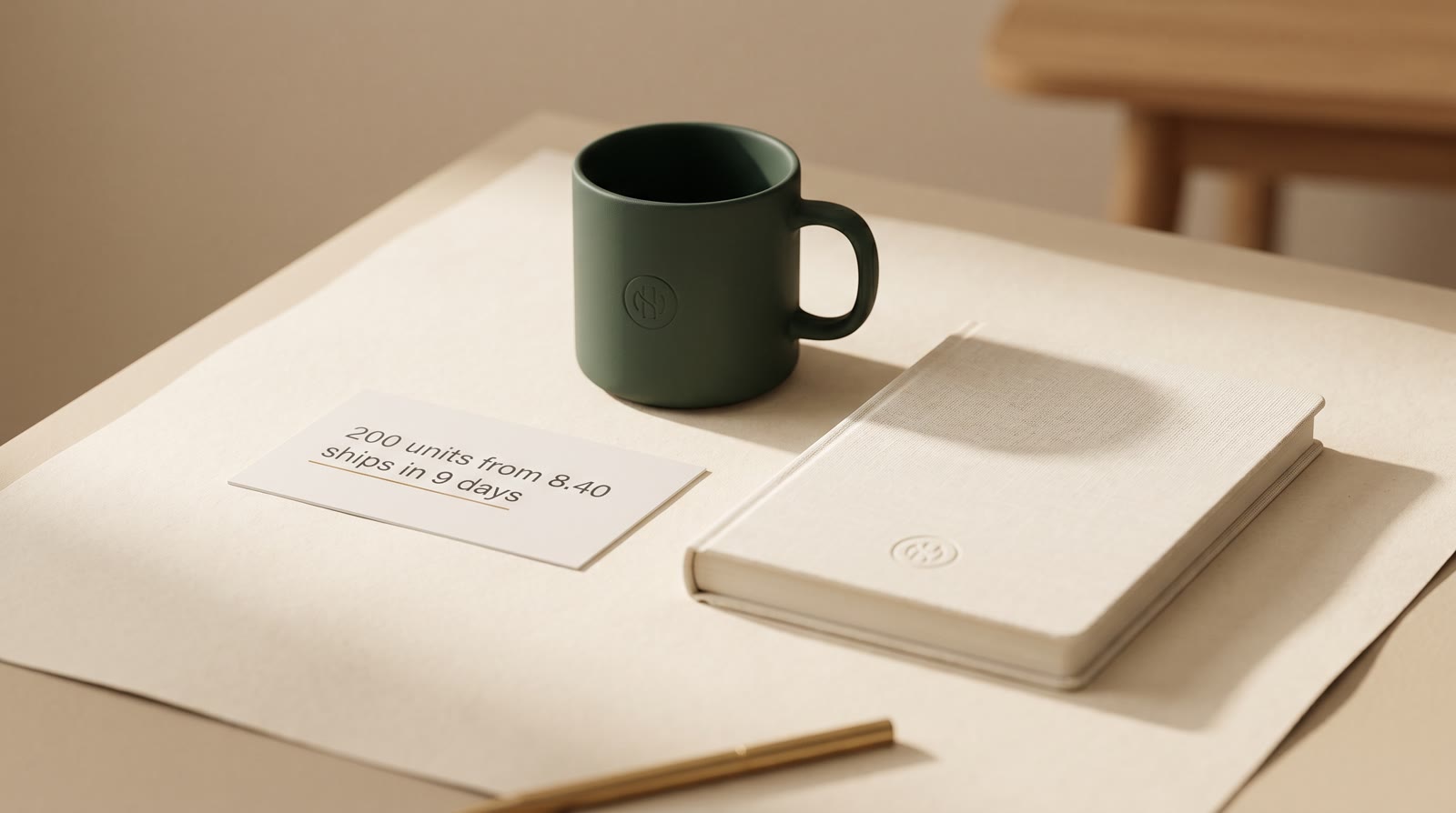 Desk set with mug and notebook